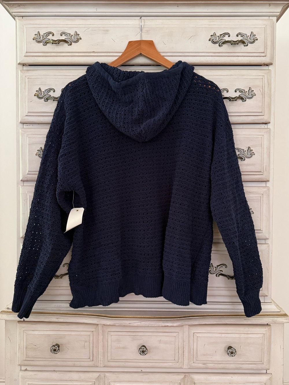 Nicole Miller Artelier Navy Open Knit Hoodie - Picture 2 of 4